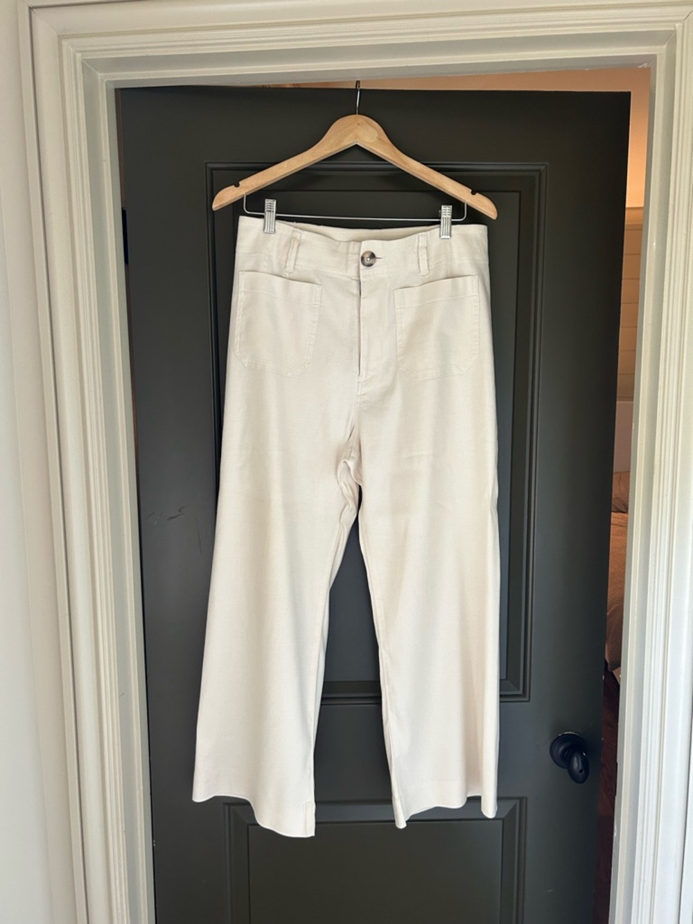 Anthropologie Maeve Colette Cream Cropped Wide-Leg Pants - Size 8